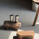 Small stool, footrest in organic blond teak monoxyle wabi-sabi L31