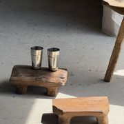 Small stool, footrest in organic blond teak monoxyle wabi-sabi L31