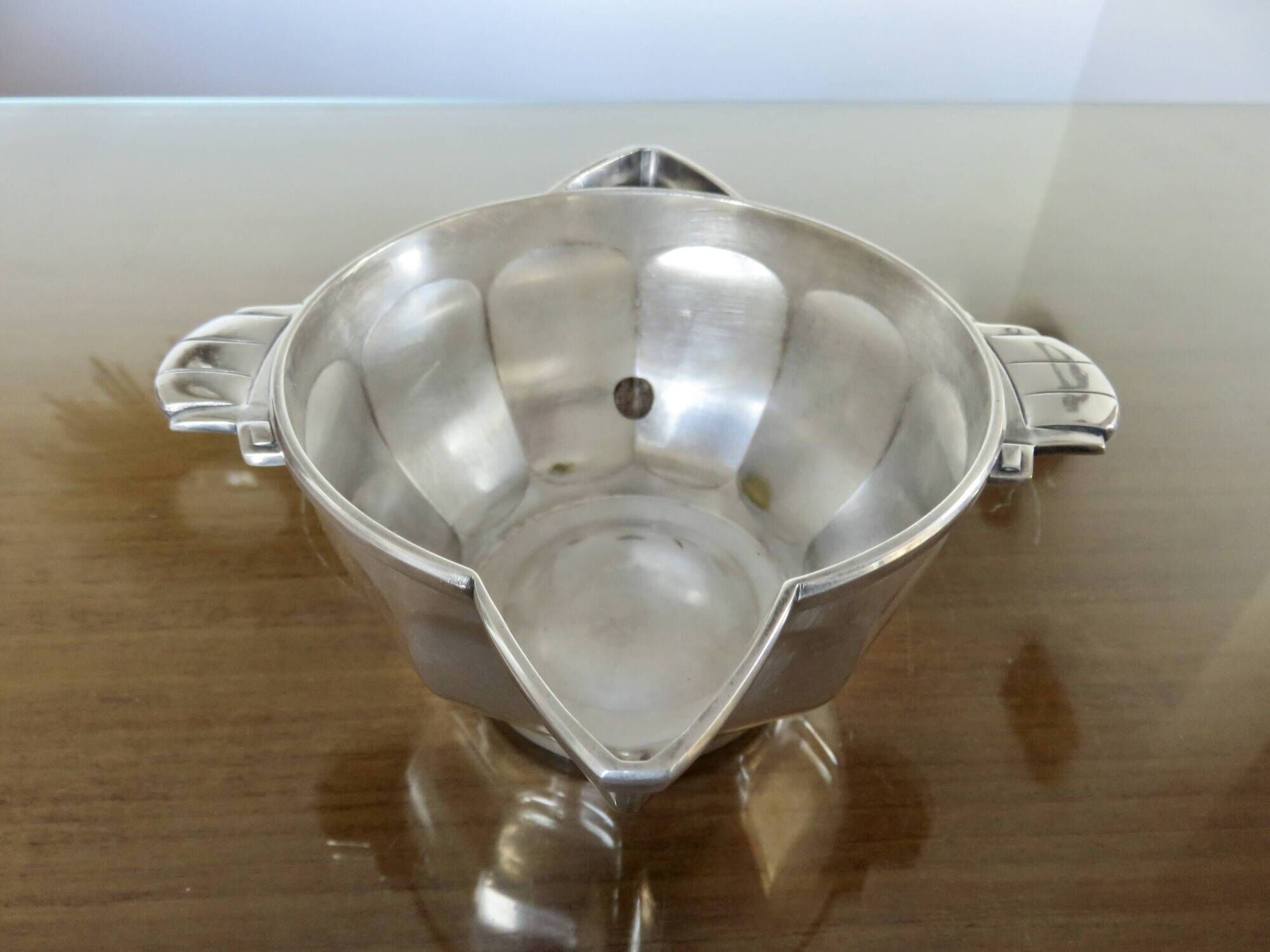 Art Deco silver-plated sauce boat with hallmark, 1920s-30s.