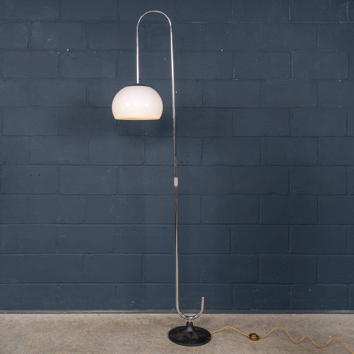Vintage 20thc italian chrome floor lamp with opaline shade c.1970