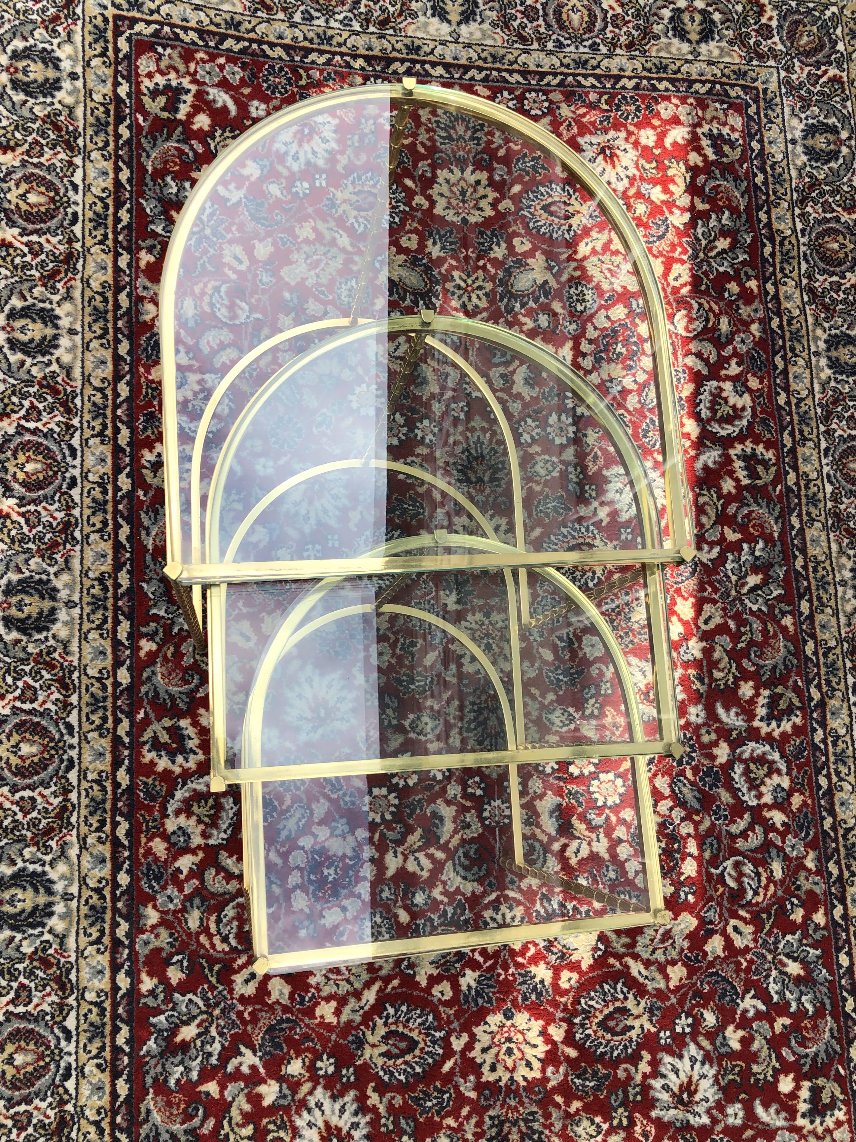 Suite of 3 trundle tables in golden brinze and glass slabs period 1970/1980