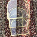 Suite of 3 trundle tables in golden brinze and glass slabs period 1970/1980