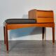 Bench phone 2 drawers in teck and black leather 1970