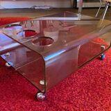 smoked plexi table on wheels