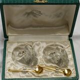 box of a pair of Baccarat crystal salerons with its 2 small golden spoons