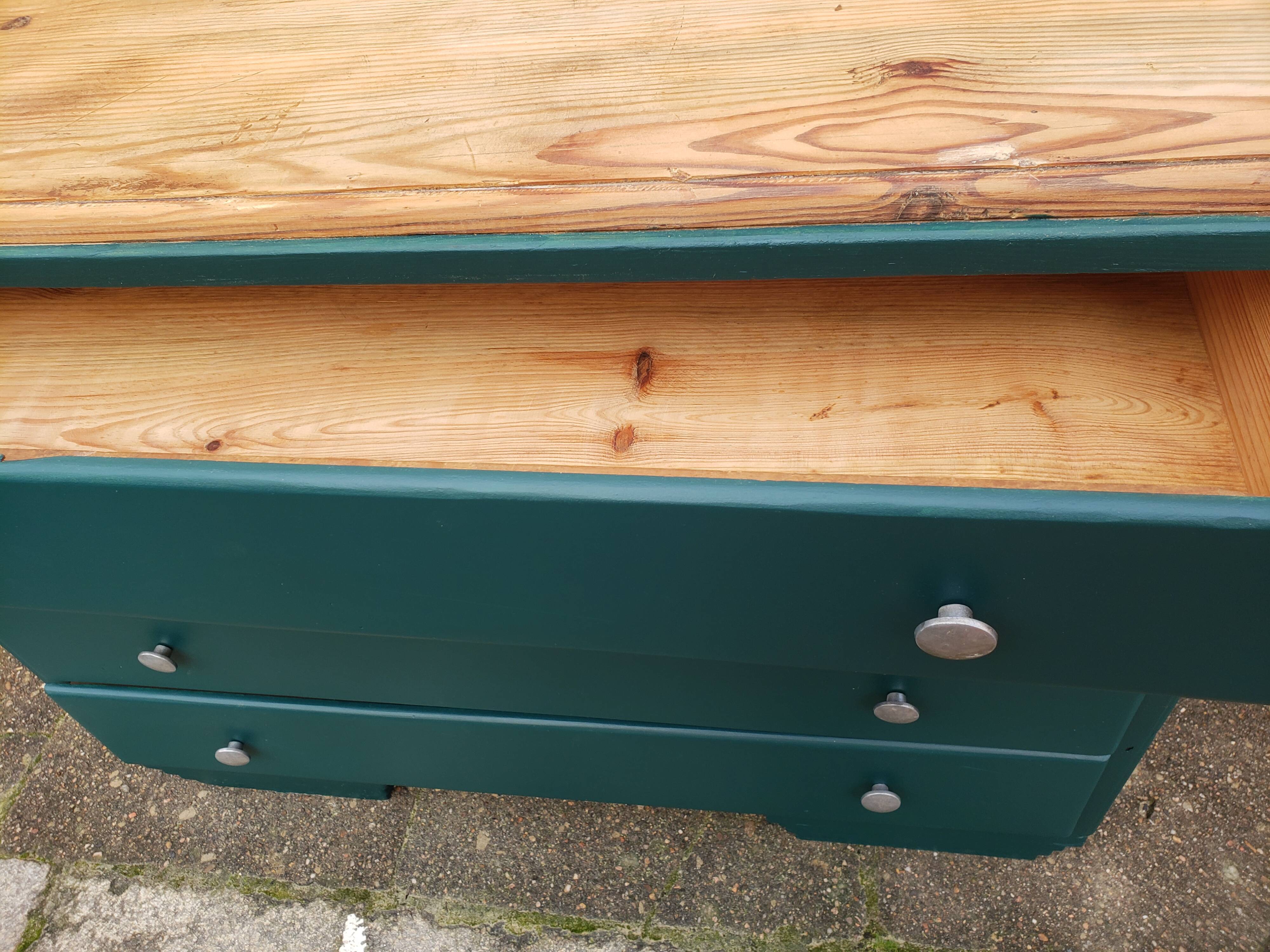 Deep turquoise and wood vintage dresser