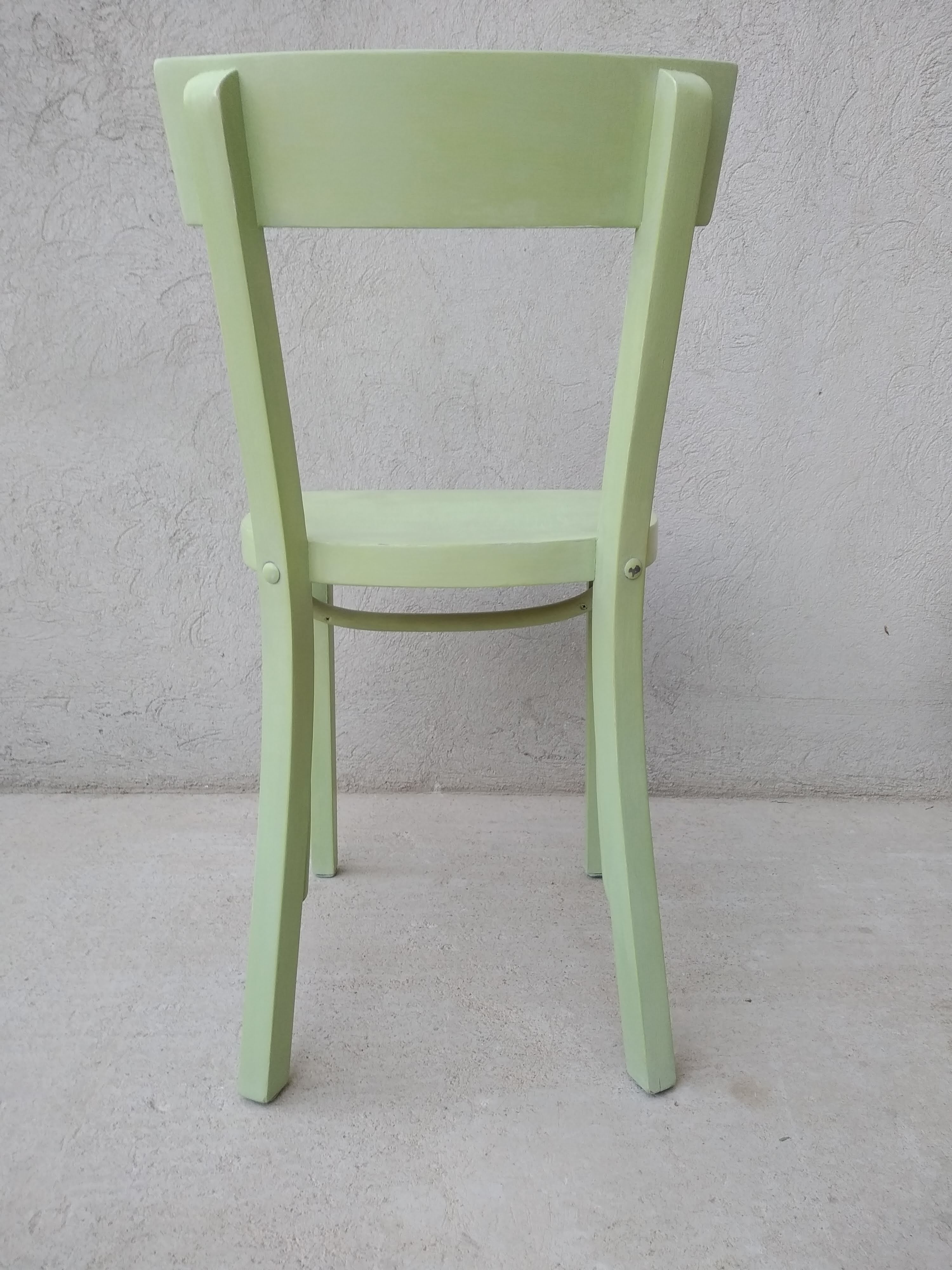 Old bistro chair green curved wood