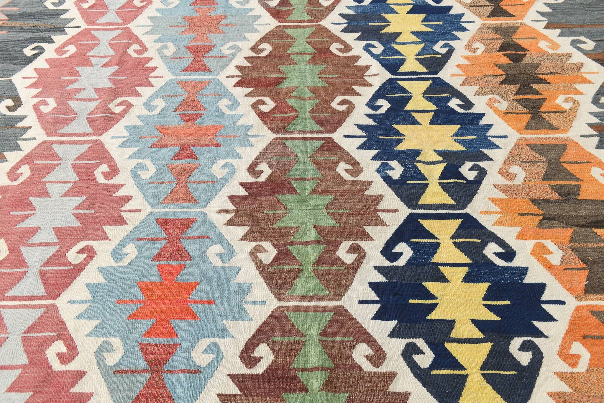 8x13 Geometric Style Kilim Rug, Turkish Vintage Kilim Rug, 253x370Cm