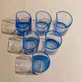 Six Blue Glass Tumblers with Arched Rim by Pitti Studio, Italian Mid-Century Glassware