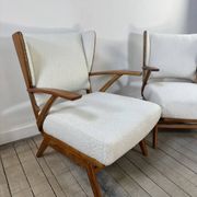 Fauteuils (la paire) bois et tissus bouclés 1950'S