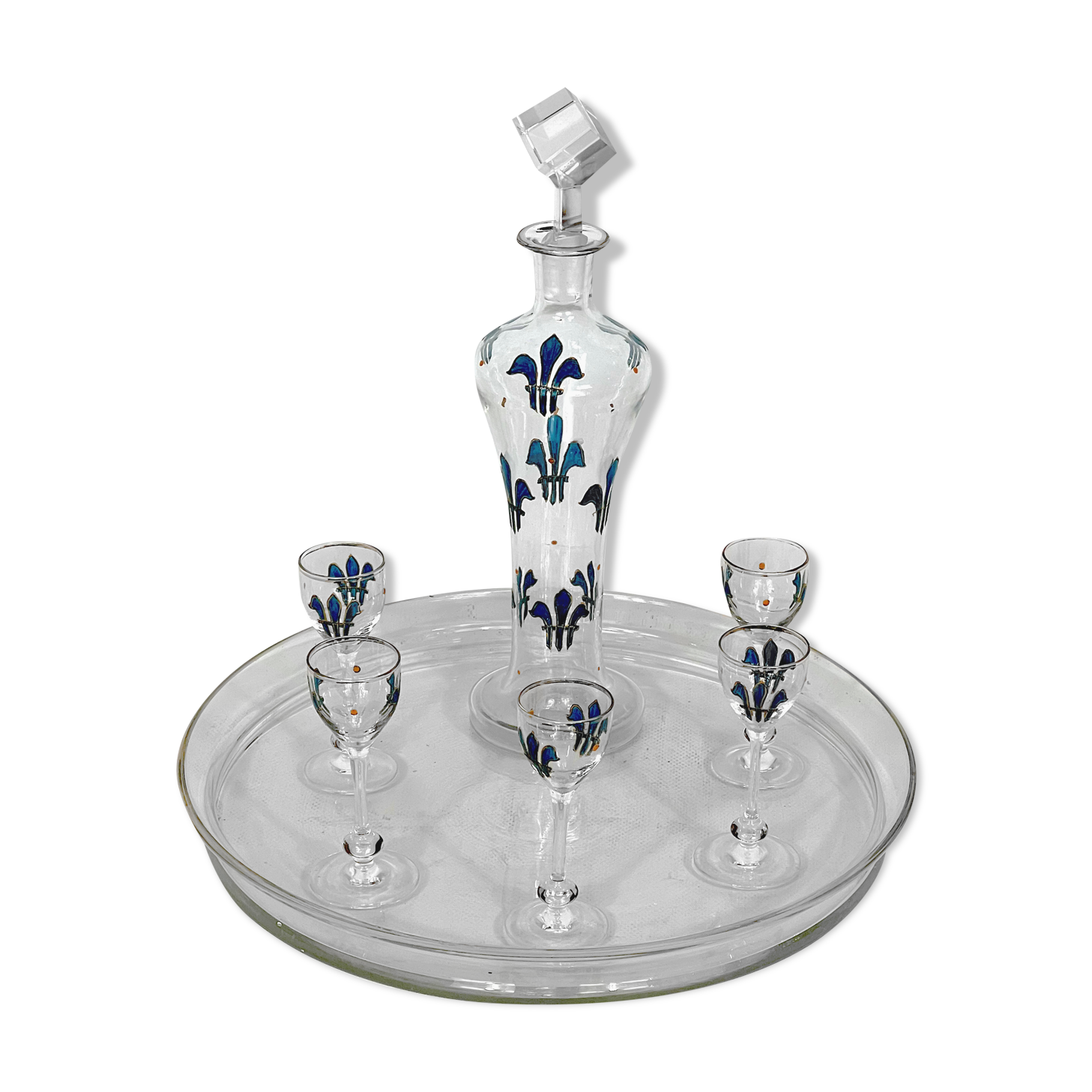 Italian Art Nouveau glass liquor set from 1920s