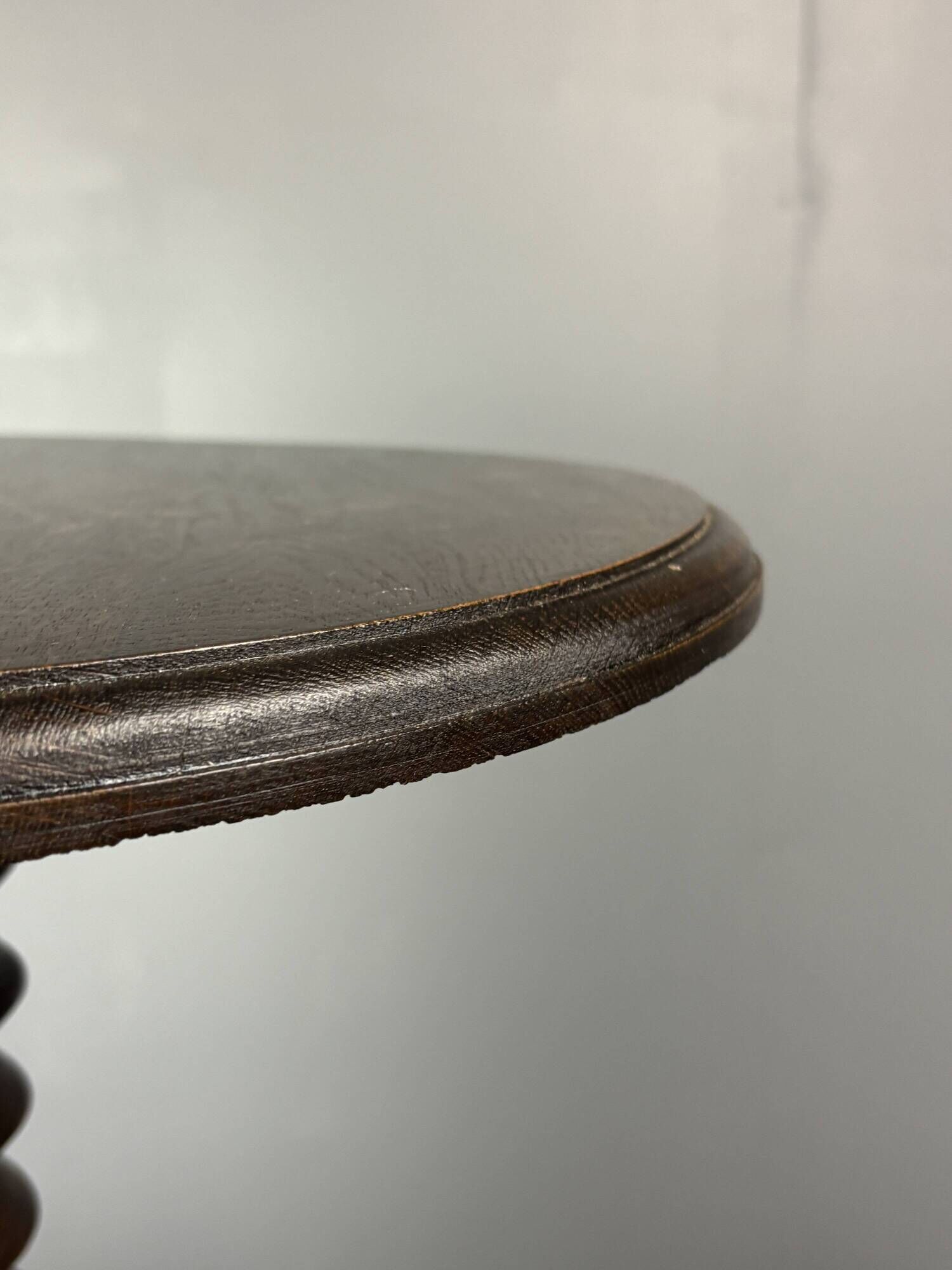 Midcentury brutalist wood turned side table, Charles Dudouyt style, 1950s