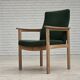 1980s, Danish armchair by Høng Stole, green furniture wool, oak wood.