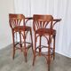 Set of 2 Vintage Bar Chairs: Red Leather Seat, High Pub Stools