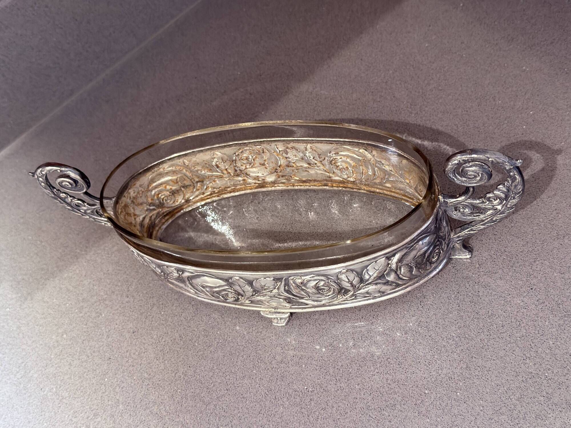 Antique Silver Cup Rose Silver & Crystal Jardiniere Decorative Bowl Cup