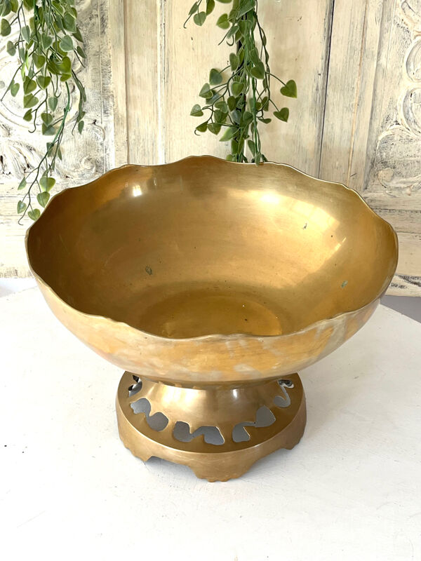 Ensemble de bol à punch en laiton avec 12 tasses, louche – Vintage français des années 50