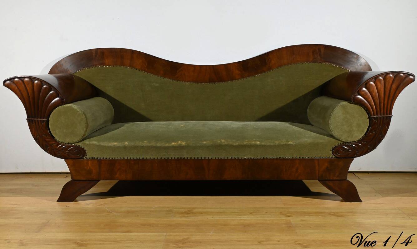 Mahogany Burl Sofa, Biedermeier Style – Late 19th Century