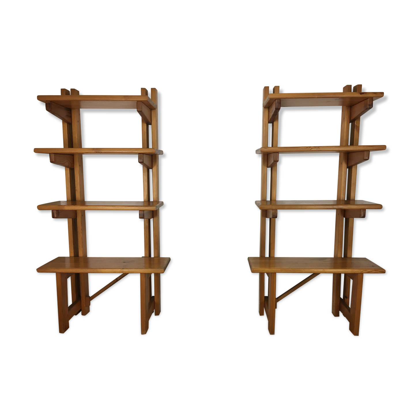 Pair of constructivist shelves made of solid wood