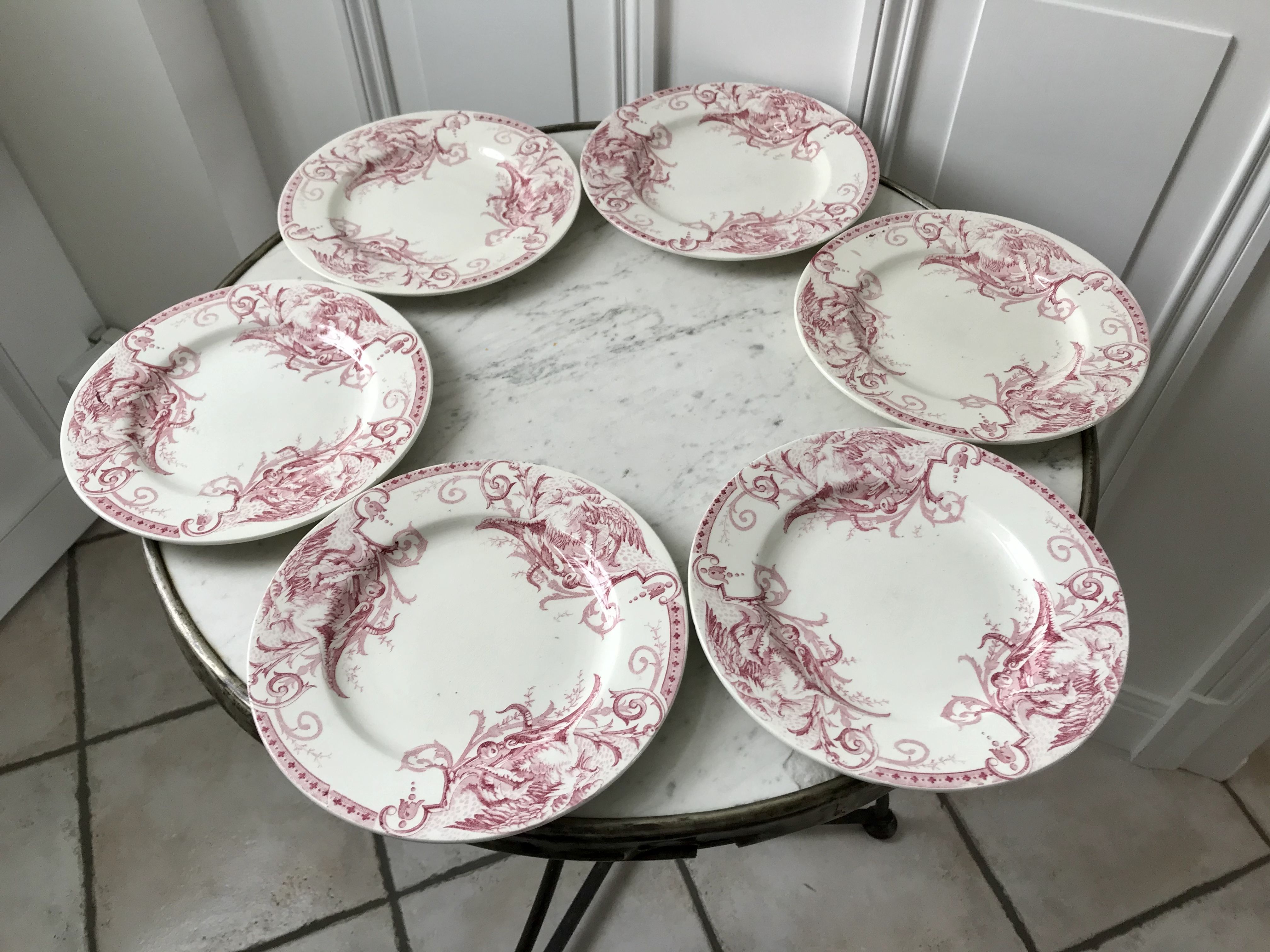Set of 6 dessert plates Terre de Fer Lunéville model Griffon late nineteenth