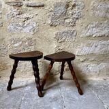 Turned wooden tripod stool x2