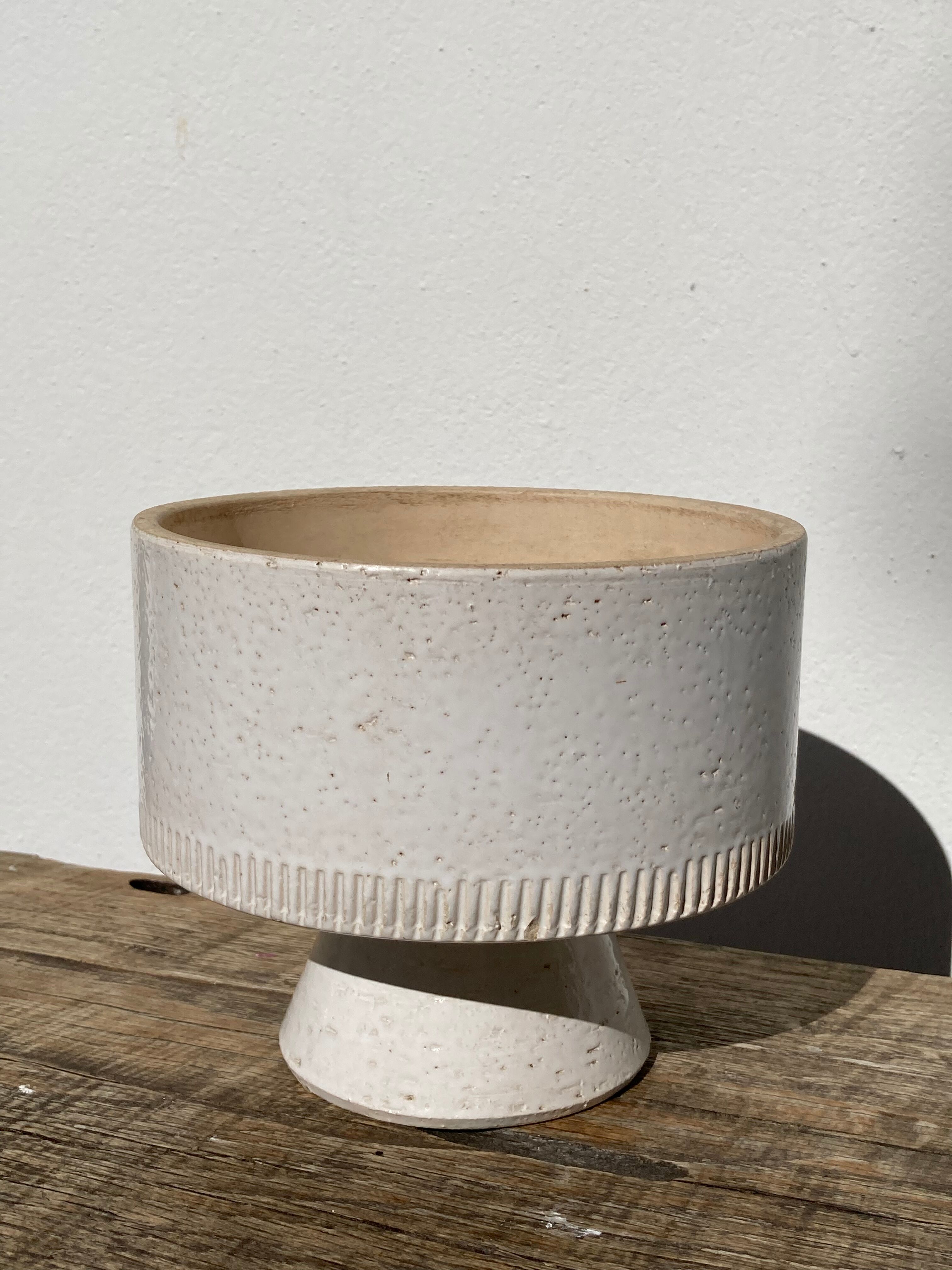 Ethnic standing cup in white glazed ceramic vintage vase