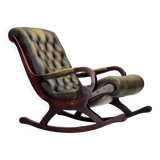 1950s, Chesterfield rocking chair, furniture leather, teak wood.