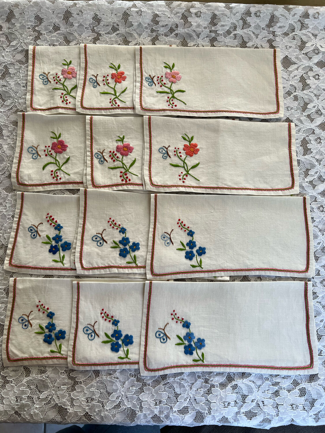 12 embroidered tea towels
