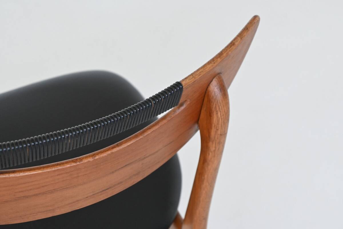 Set of six Danish dining chairs in teak and faux leather Denmark 1960