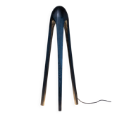Hand-Carved Mid-Century Curated Wood Floor Lamp in Black GUARDIAN Flowlight