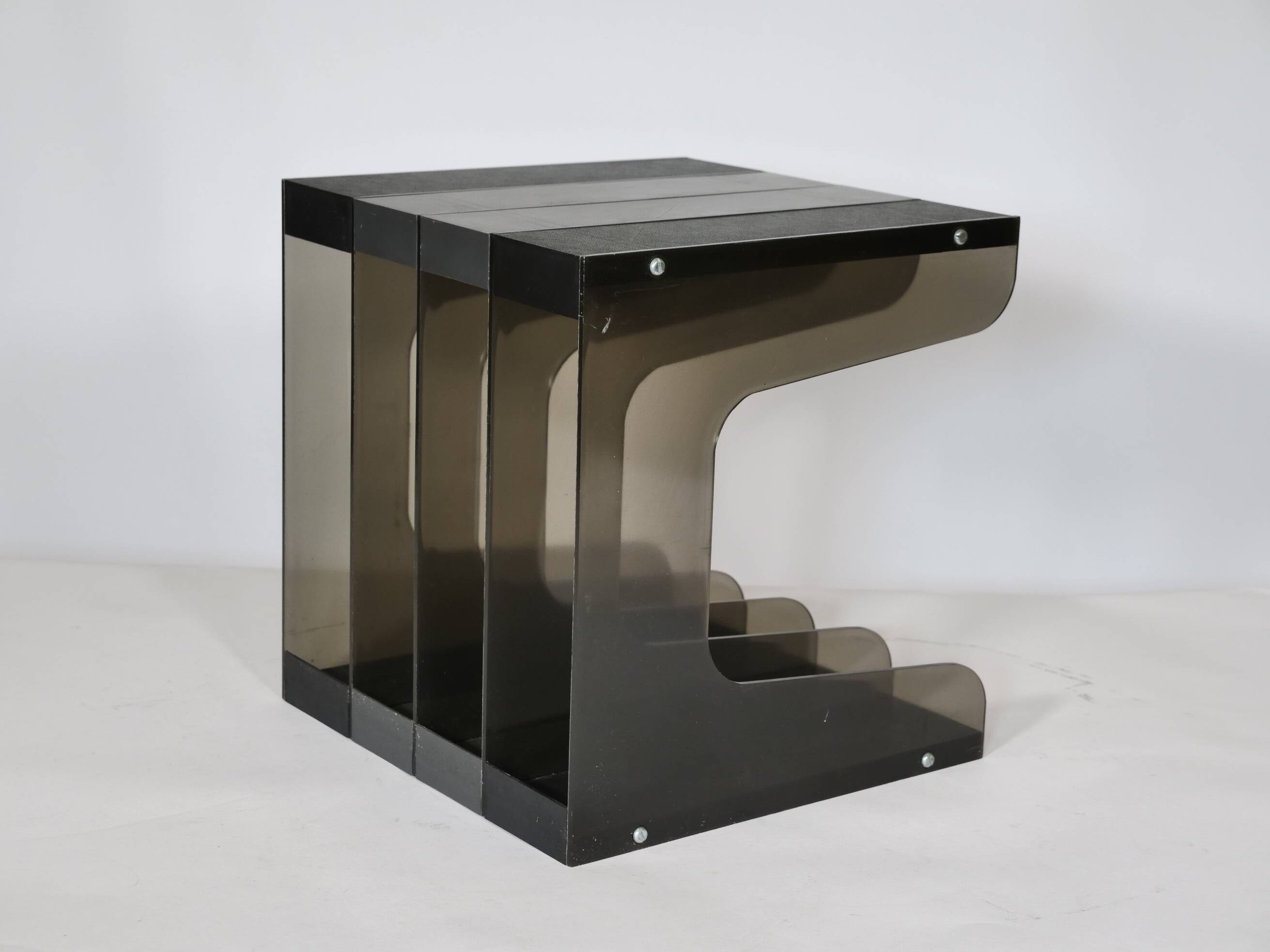 Space Age Vinyl Record Rack in Smoked Acrylic, 1970s