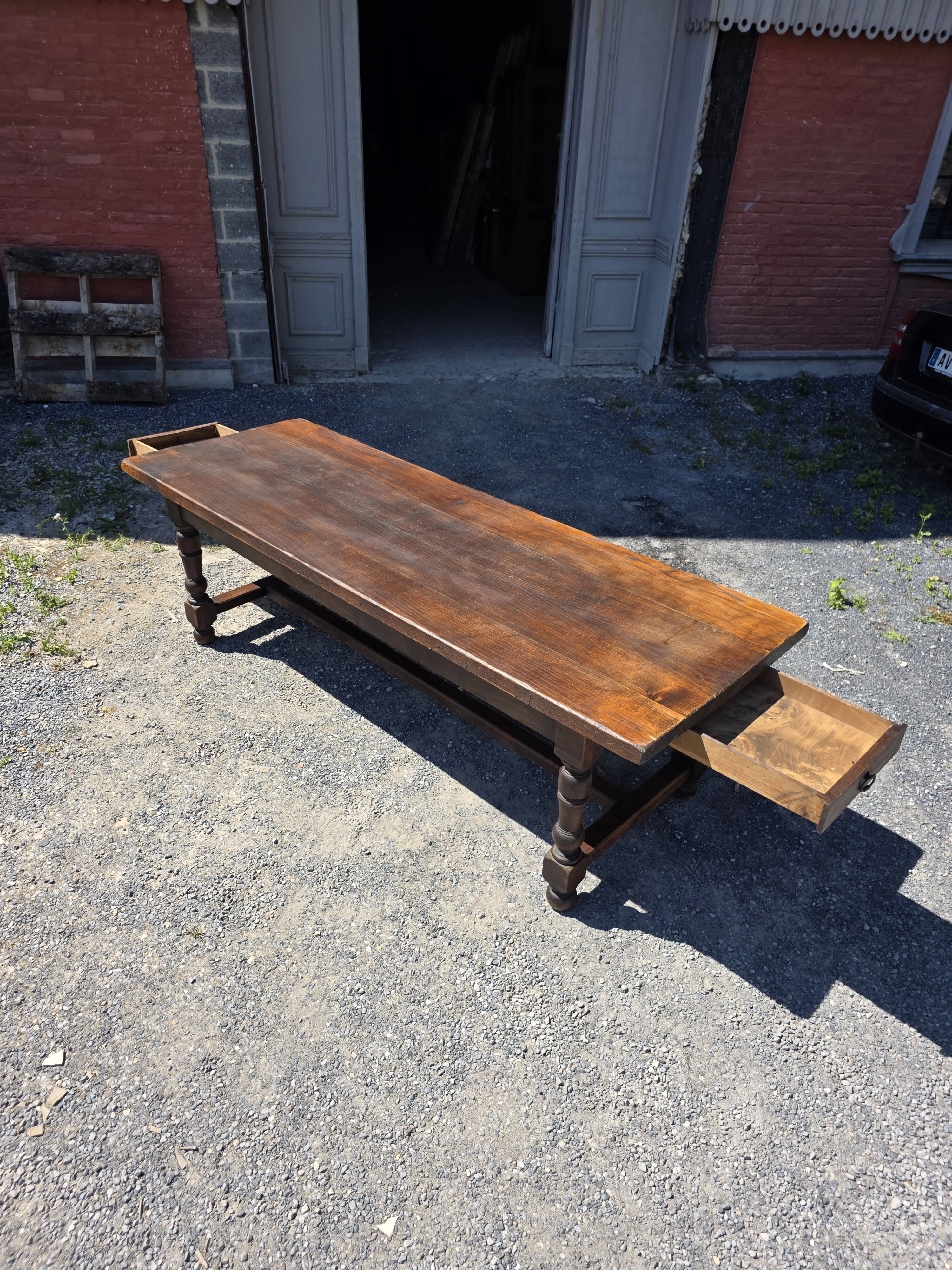 Table de ferme en chêne massif,  250 × 87cm