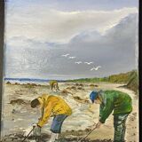 Pair of marine pendant oil on canvas, Paul Georgelin Côte d'Armor