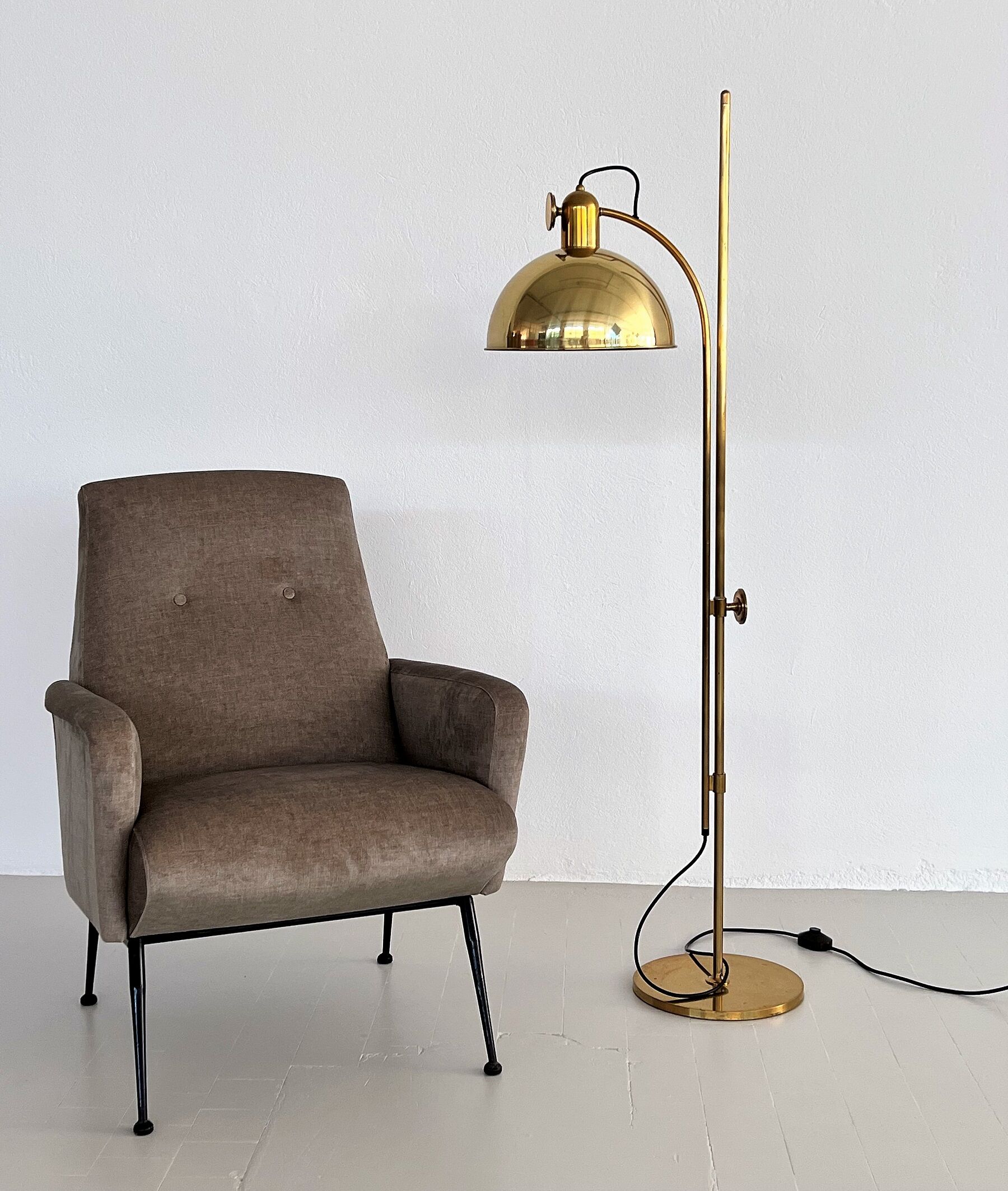 Florian schulz mid-century adjustable floor lamp in full brass, 1970