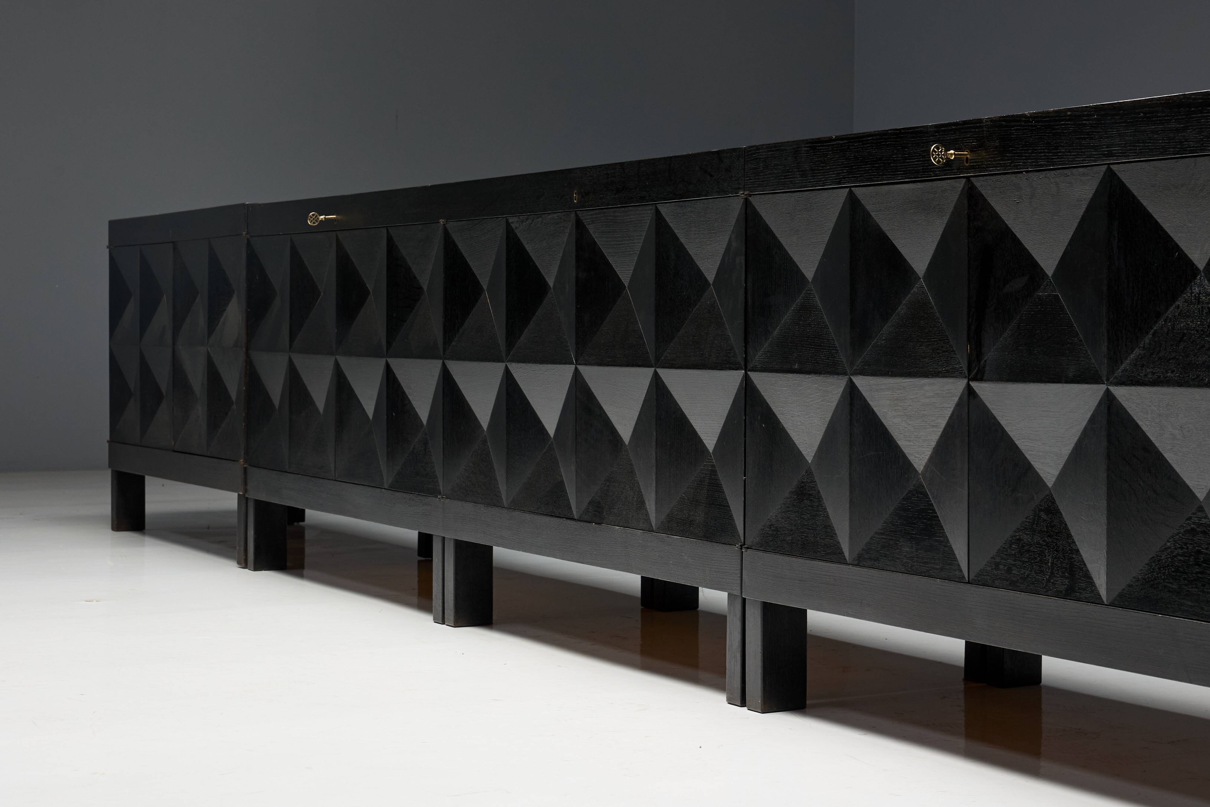 Brutalist De Coene Cabinet in Stained Oak, Belgium, 1970s