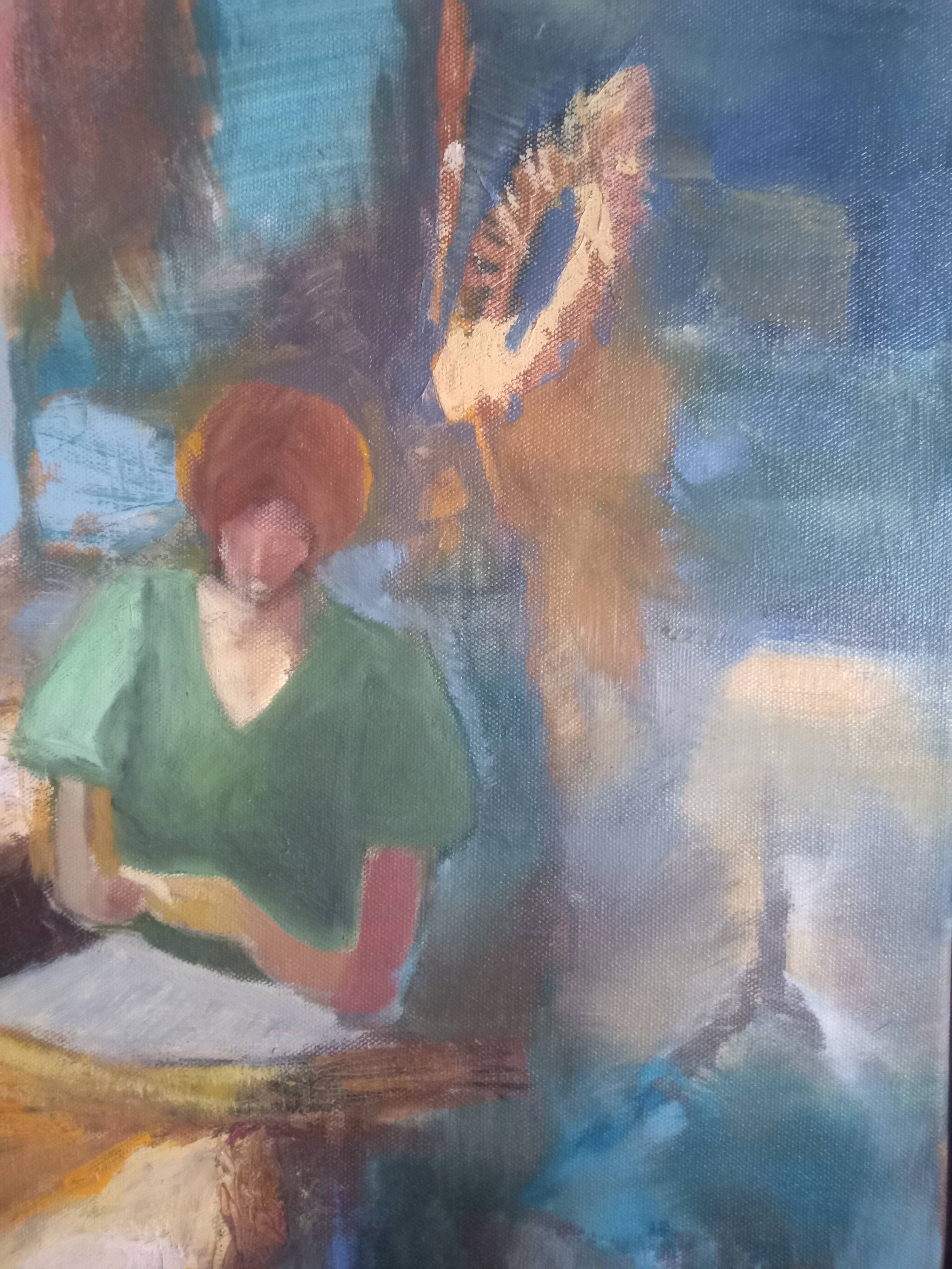Oil on canvas with woman reading, signed ATGER N