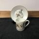 Porcelain de Paris Espresso Cup & Saucer Set: Bird Motif, Gilded, 1950s