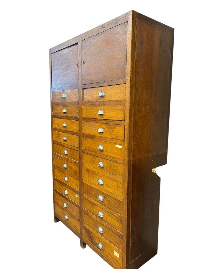 vintage industrial wooden drawer cabinet / archive cabinet