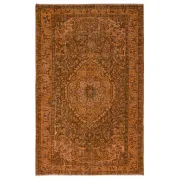 Vintage Hand-knotted Medallion Design Turkish Wool Area Rug Overdyed in Orange for Living Room