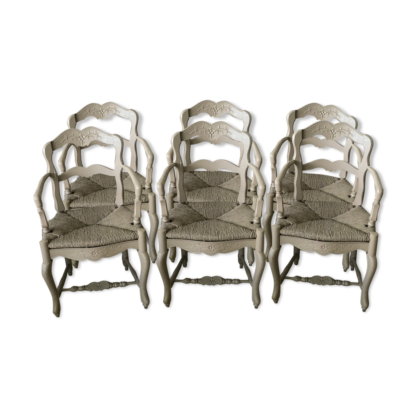 Lot of six painted and moulded wooden Provençal armchairs