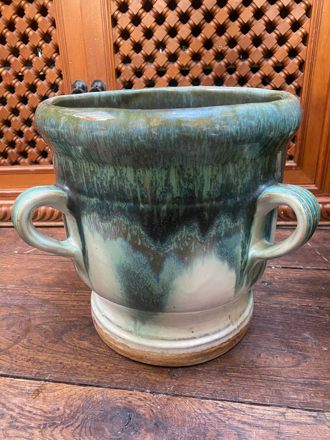 Old glazed terracotta pot cover