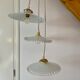 Suspension cascade three lights vintage lampshade in white opaline