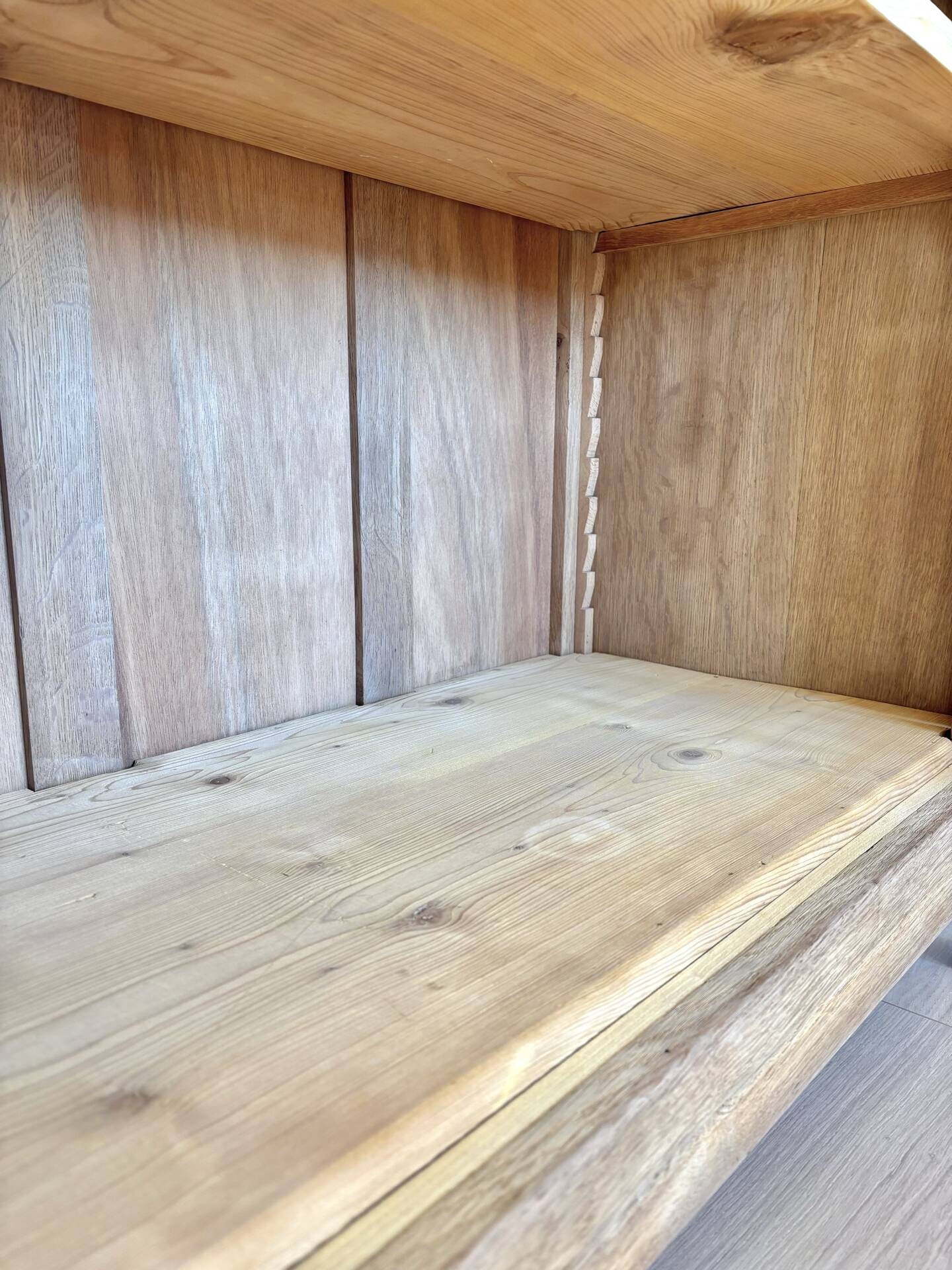 Art Deco oak wood bonnetière wardrobe, renovated.