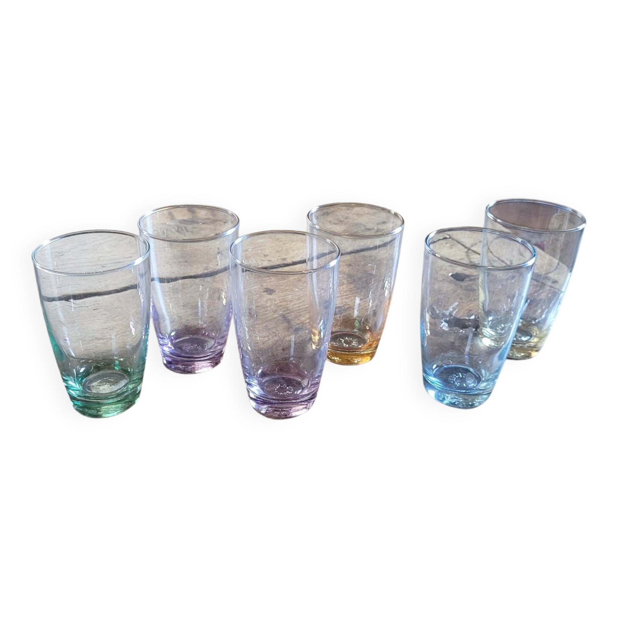 Set de 6 verres Lesieur France – base colorée vintage
