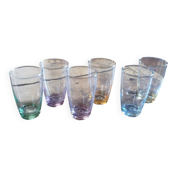 Set de 6 verres Lesieur France – base colorée vintage