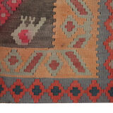 Handwoven vintage kilim rug grey pink wool carpet area rug- 147x342cm