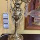 Bronze table lamp with dragon arm and cut glass shade, 1940s