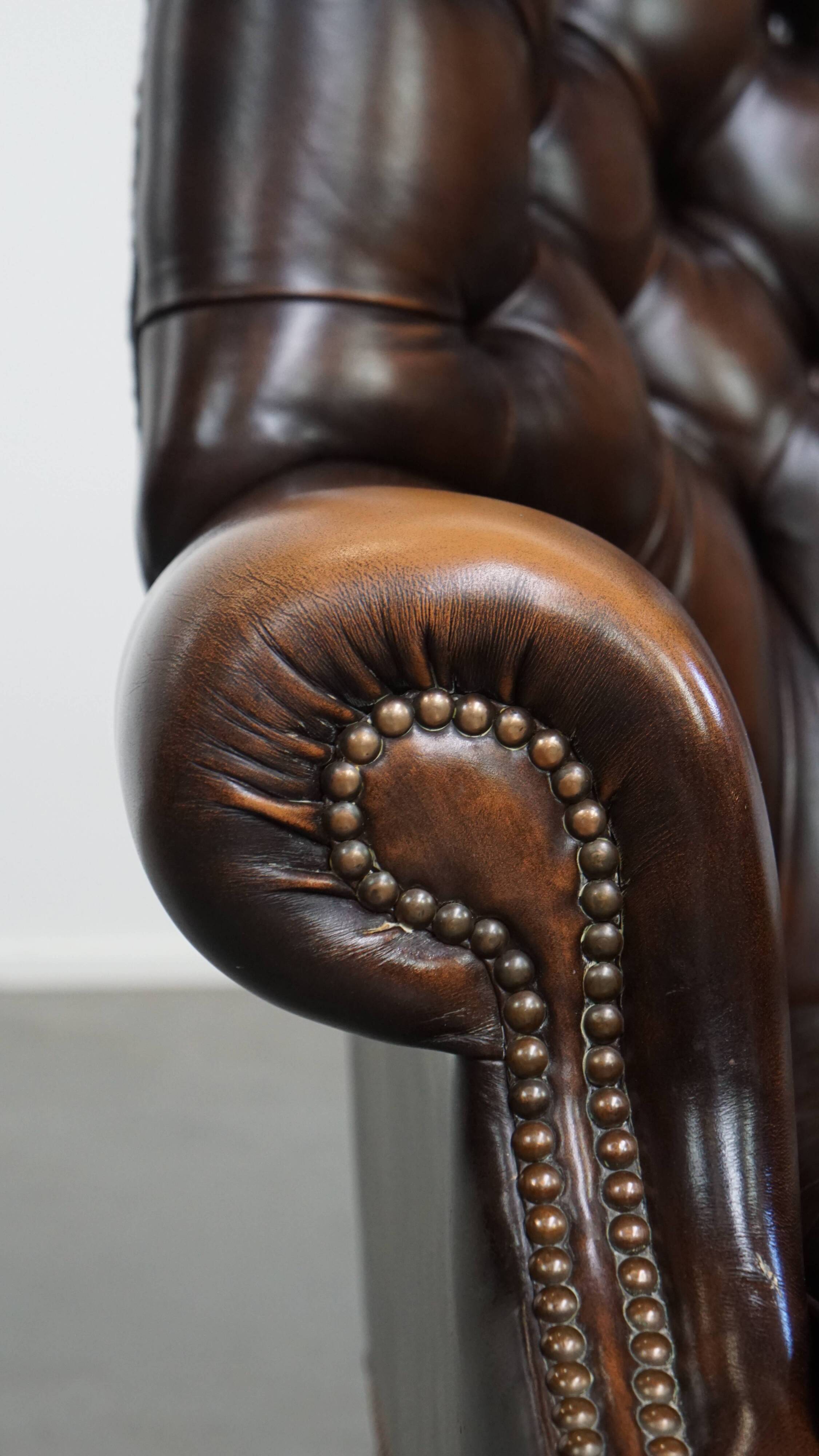 Dark Brown Cowhide  Leather Chesterfield Wingback Chair