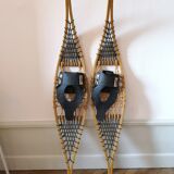 Pair of antique wooden snowshoes, vintage, 155 cm