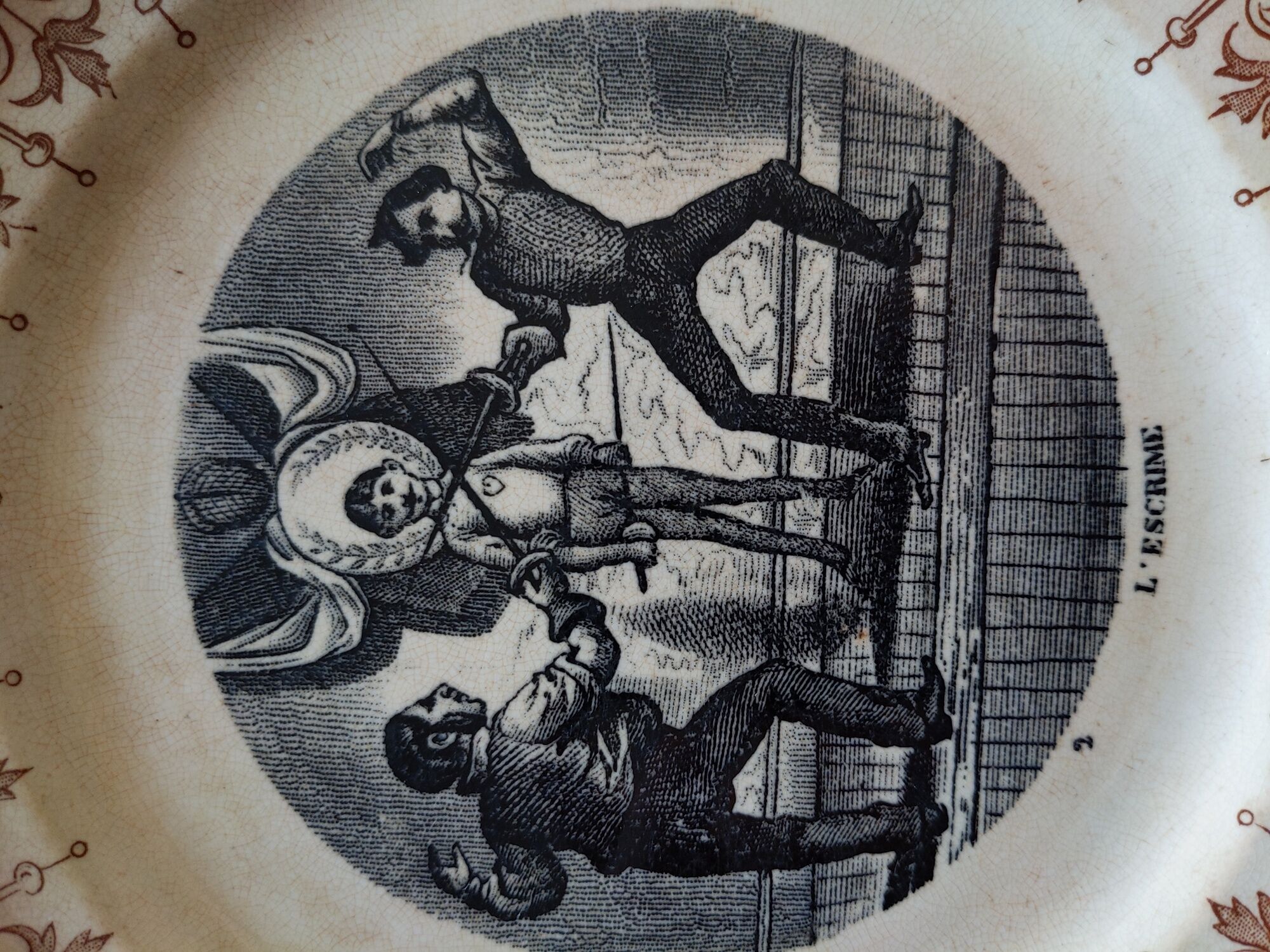 Old plate Sarreguemines porcelain iron earth fencing heart