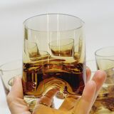 Verreries lorraines cristal set of 6 thick amber whiskey glasses vintage design